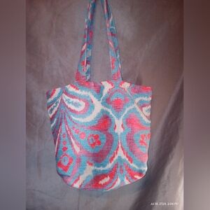 Kindred spirit style Ikat pattern coral boho tote purse